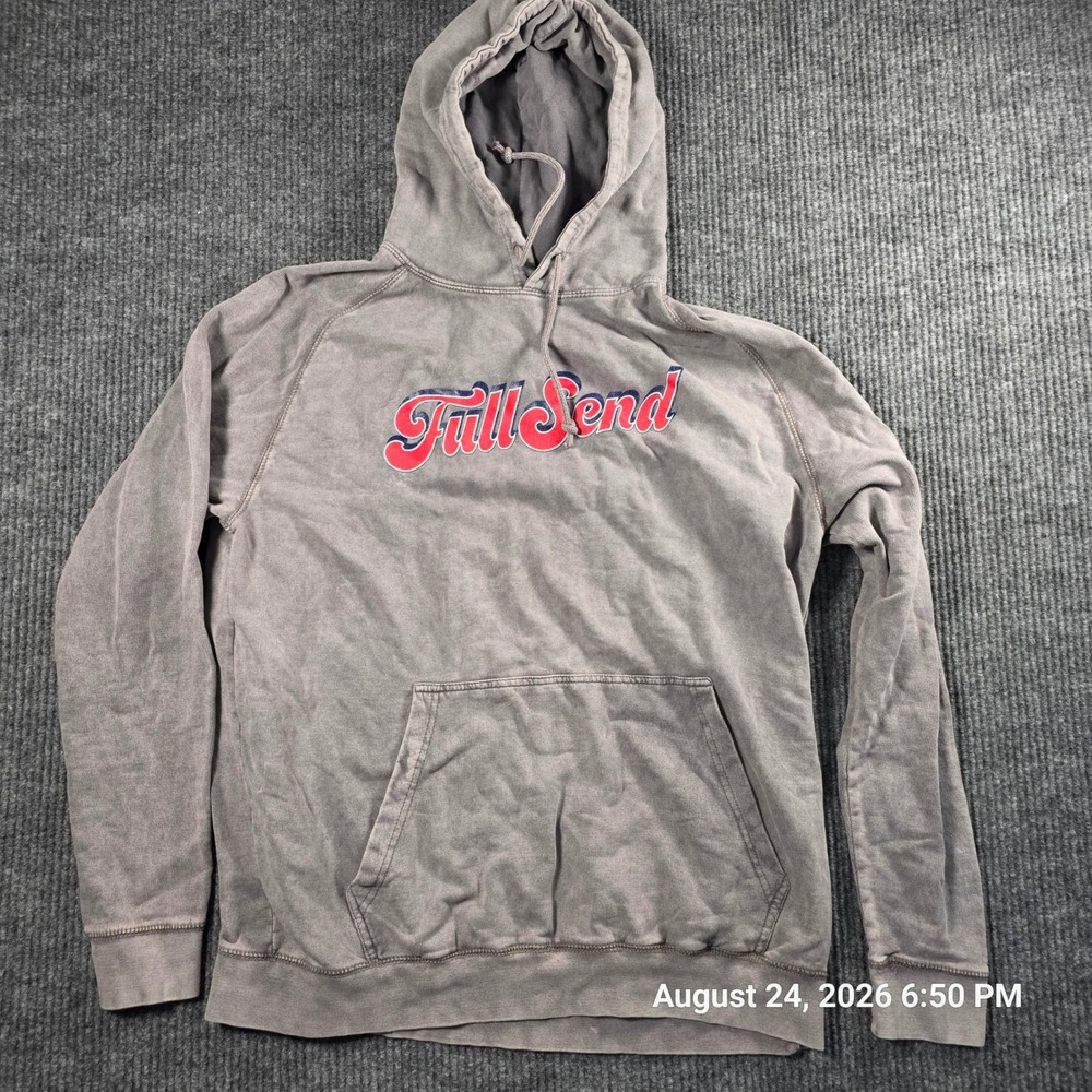 Full Send Nelk Boys Hoodie Grey Mineral Wash Script Logo Pullover XL